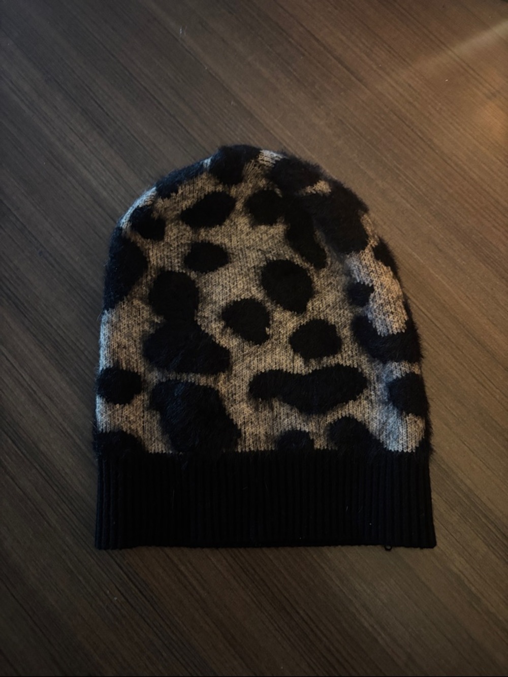 Anatomie Black and Gray Leopard Knit Beanie
